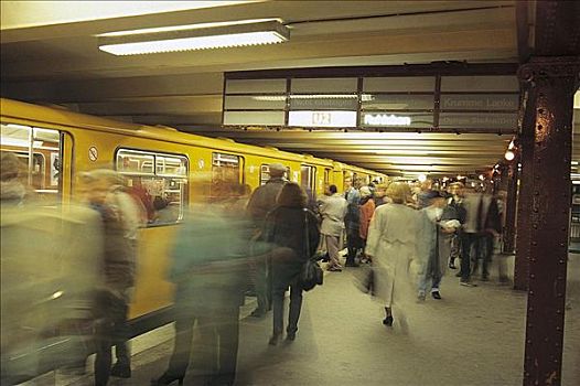 地铁站,地铁,轨道,乘客,人,柏林,德国,欧洲