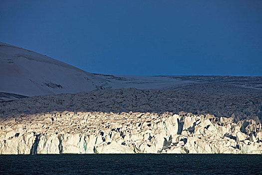 挪威,斯瓦尔巴特群岛,夕阳,冰面,潮水,冰河,湾,陆地,风暴,晚间