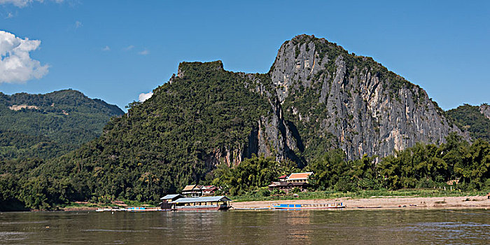 河,山,背景,湄公河,地区,琅勃拉邦,老挝