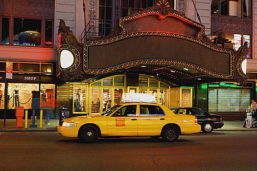 黄色出租车,正面,建筑,纽约,美国