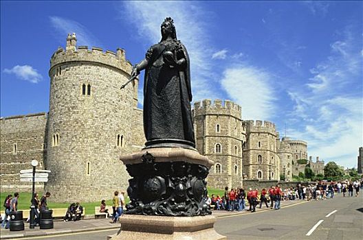 雕塑,正面,城堡,维多利亚皇后,温莎城堡,温莎公爵,伯克郡,英格兰