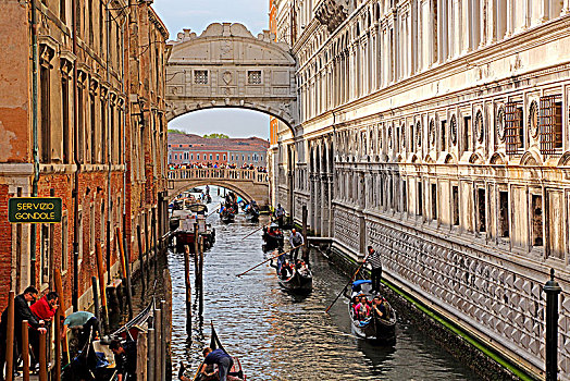 小船,叹息桥,宫殿,威尼斯,威尼托,意大利,世界遗产