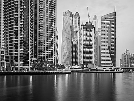 单色调,全景,摩天大楼,迪拜,码头,阿联酋
