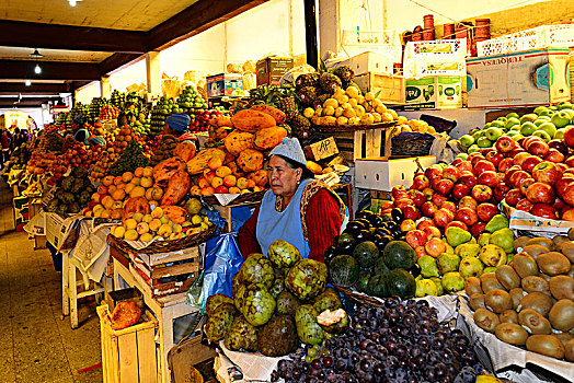 销售,水果,市场货摊,市场,中心,苏克雷,玻利维亚,南美