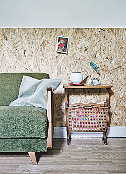 20世纪50年代,沙发,二手,复古,边桌,杂志,架子,墙壁,乡村