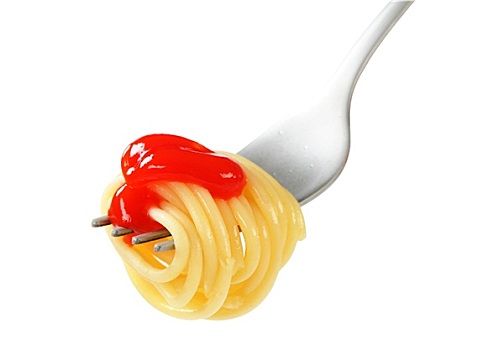 意大利面,番茄酱,叉子