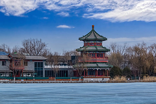 北京市什刹海公园望海楼古建园林建筑