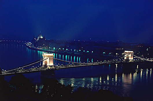 桥,链索桥,多瑙河,布达佩斯,匈牙利