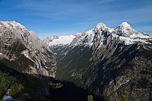 风景,山谷,高原,阿尔卑斯峰,山峦,阿尔卑斯山,上巴伐利亚,巴伐利亚,德国,欧洲