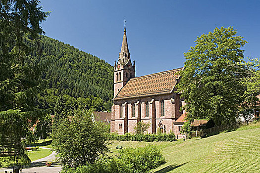 德国,巴登,教堂,夏天,黑森林,教区教堂,风格,建筑,景象,目的地,旅游