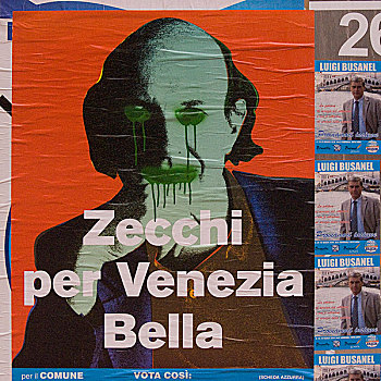 选举,海报,破坏,威尼斯,意大利
