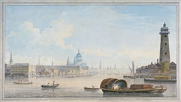 泰晤士河,黑衣修道士桥,伦敦,1818年