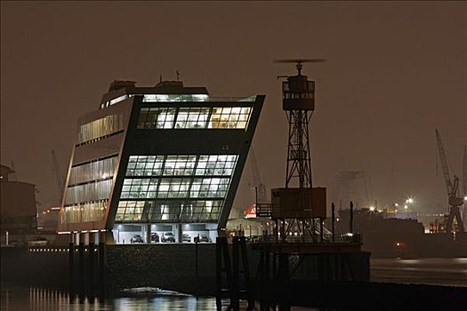 现代办公室,建筑,易北河,城市,汉堡市,港口,夜晚,德国,欧洲