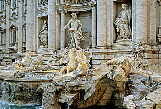 海洋,神,雕塑,大量,马,喷泉,罗马,拉齐奥,意大利,欧洲