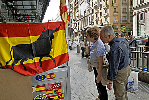 游客,正面,纪念品,店,西班牙,旗帜,奶奶,马德里,欧洲