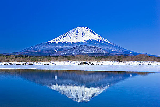山,富士山,湖,颠倒,图像