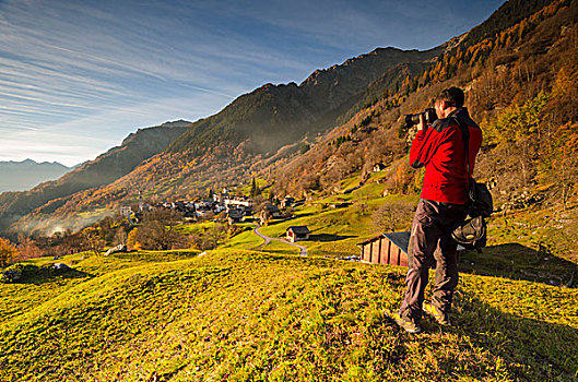 摄影师,山谷,阿尔卑斯山