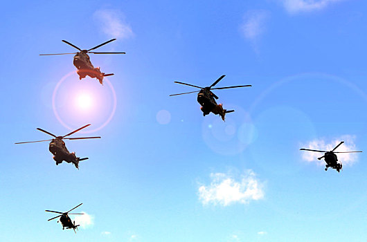 军用直升机,游行,蓝天