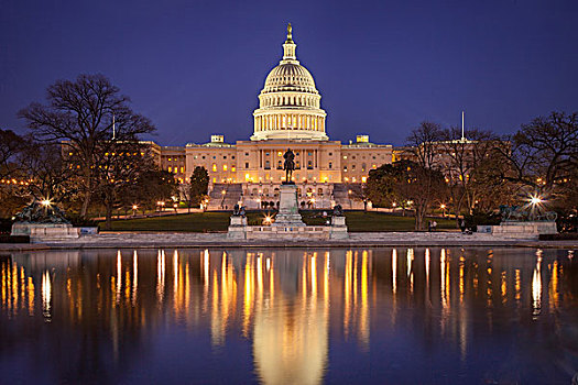 晚间,仰视,美国,国会大厦,华盛顿特区