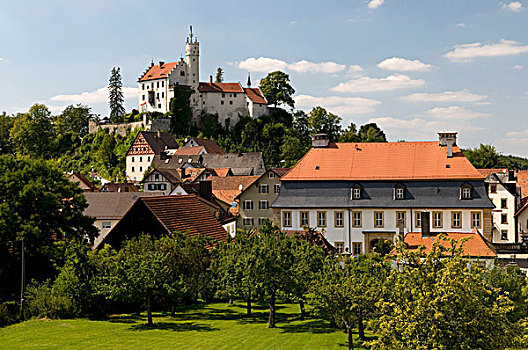 城堡,高处,城镇,弗兰哥尼阶,瑞士,弗兰克尼亚,巴伐利亚,德国,欧洲