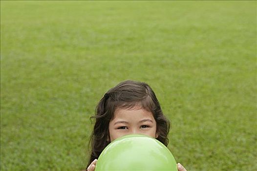 女孩,隐藏,后面,绿色,气球