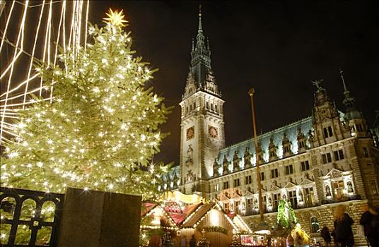 市政厅,圣诞节,汉堡市,德国