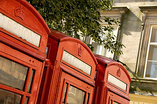 英格兰,北约克郡,三个,传统,红色,电话亭