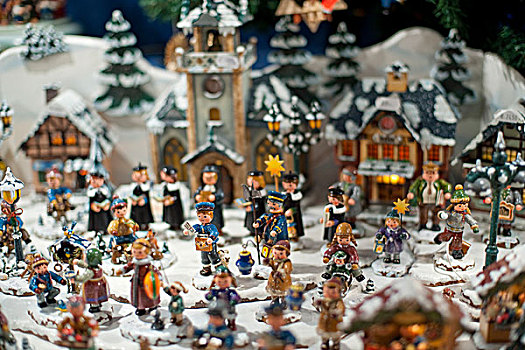 乡村,场景,微型,小雕像,圣诞装饰,圣诞市场,纽伦堡,弗兰克尼亚,巴伐利亚,德国,欧洲