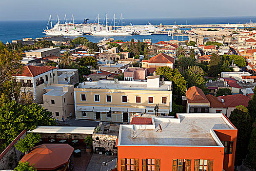 风景,上方,罗德斯镇,游船,罗得斯,多德卡尼斯群岛,希腊