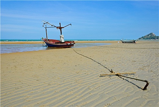 渔船,锚定,海滩,泰国