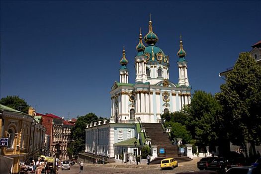 乌克兰,基辅,教堂,神圣,安德里亚,建造,木头,石头,建筑师,蓝天,云,阳光,游客,市场,2004年