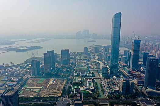 航拍江苏苏州国际金融中心大厦超高层建筑
