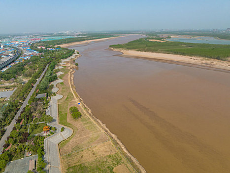 航拍济南百里黄河风景区