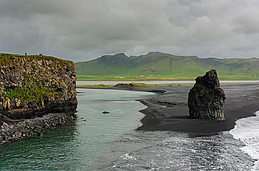 冰岛,戴尔赫拉伊,黑沙,海滩,海蚀柱