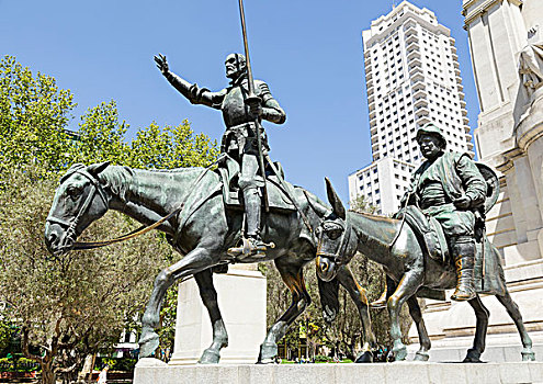 雕塑,堂吉诃德,西班牙广场,西班牙,广场,马德里,欧洲
