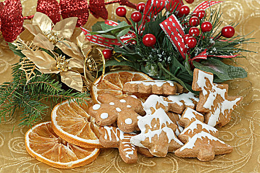 圣诞节,背景,针,橙子片,姜饼