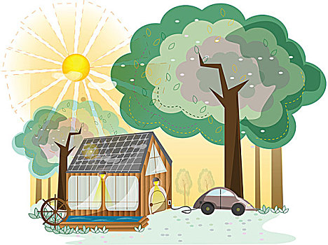 太阳能,房子,电池,汽车