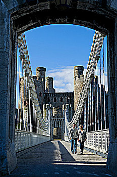 英国,北威尔士,伴侣,优雅,吊桥,建造,泰尔福特,河,壮观,城堡