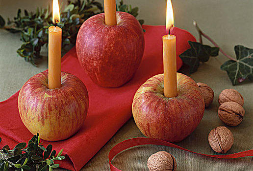 圣诞桌,装饰,苹果,蜡烛