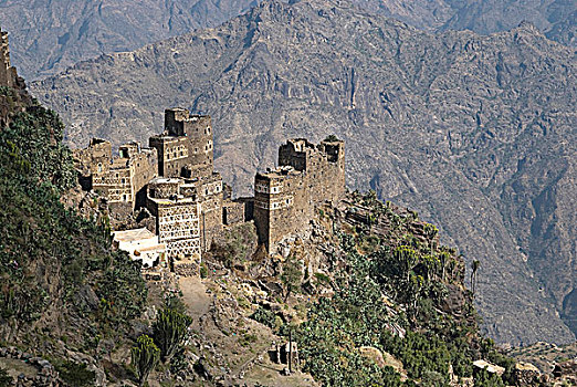 也门,特色,房子,俯视