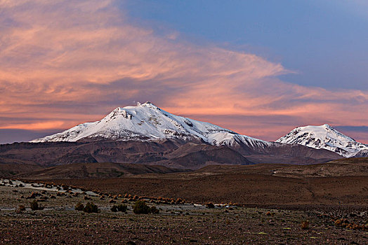 火山,雪,晚上,亮光,区域,智利,南美