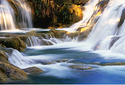 水,瀑布,石头,国家公园,恰帕斯,墨西哥