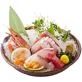 碗,新鲜,寿司,金枪鱼,鲍鱼,虾,药草