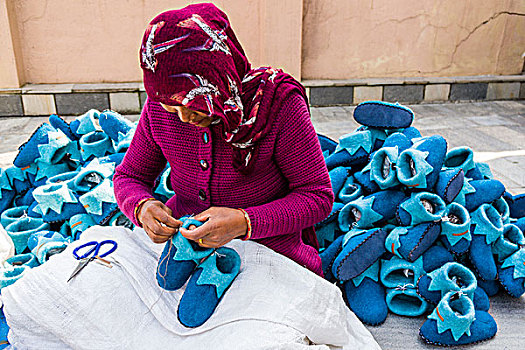 女人,工作,鞋,加德满都,尼泊尔,亚洲