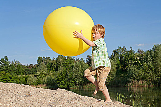 小男孩,玩,大,气球