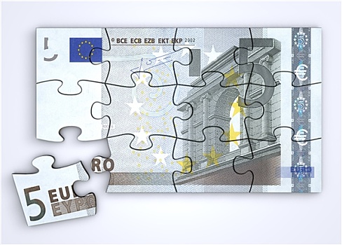 5欧元,钞票,拼图,俯视