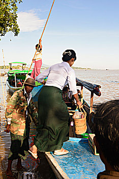 人,进入,渡船,河,孟邦,缅甸