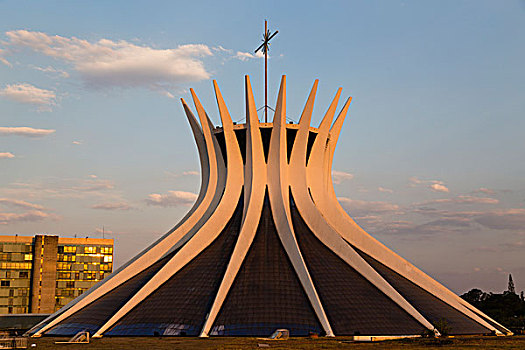 大教堂,建筑师,奥斯卡-涅梅耶,黄昏,蓝色,钟点,巴西利亚,联邦,地区,巴西,南美