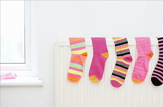 彩色,袜子,弄干,暖气