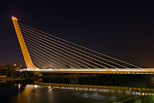 阿拉米桥,上方,瓜达尔基维尔河,河,夜晚,建造,局部,基础设施,改进,塞维利亚,西班牙,欧洲